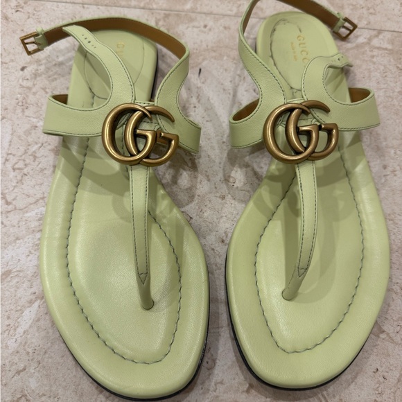 Gucci Women's Light Green Sandals with Gold Logo